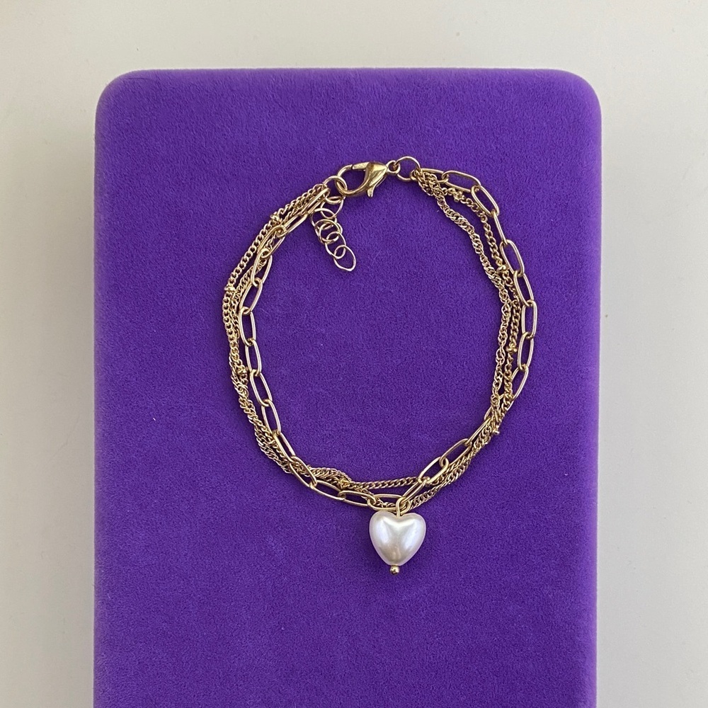 💛 Classic Gold Plated Faux Pearl Heart Bracelet | Soft Romance